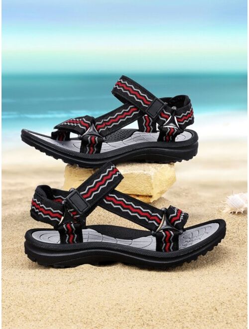 Xiemo Shoes Boys Striped Pattern Hook-and-loop Fastener Sports Sandals, Sporty Outdoor Fabric Sport Sandals
