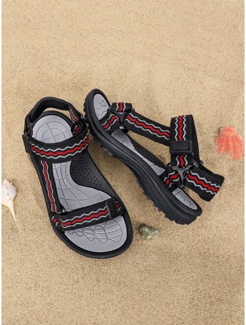 Xiemo Shoes Boys Striped Pattern Hook-and-loop Fastener Sports Sandals, Sporty Outdoor Fabric Sport Sandals