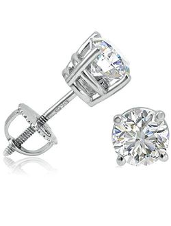 Amanda Rose Collection IGI Certified Lab Grown Round Diamond Stud Earrings for Women in 14K White Gold with Screw Backs | VS1-VS2 Clairty G-H Color