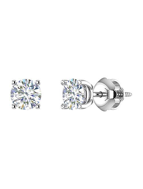 DIAFROST - 0.40 Carat to 2 Carat 4-Prong Set Lab Grown Diamond Stud Earrings in 14K Gold (Screw Back) - IGI Certified (VS2-SI1 Clarity)