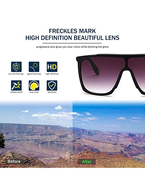 Freckles Mark Cool Large Men Sunglasses Vintage Retro 70s Square Shades Oversized Flat Top Shield Sun Glasses for Women