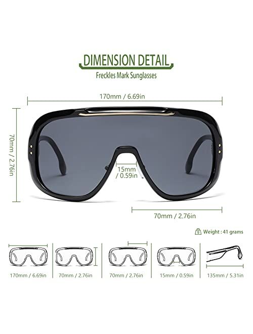 Freckles Mark Oversized Shield Wrap Around Siamese Lens Sunglasses Unisex Vintage 80s Futuristic Cyberpunk Biking Shades