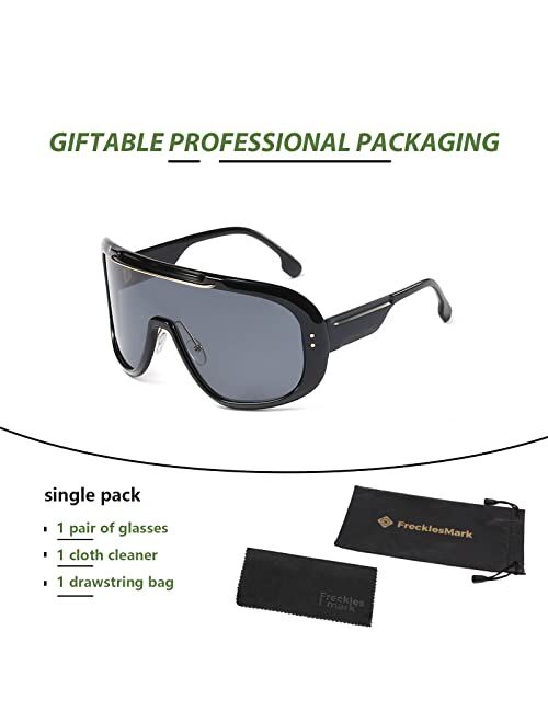 Freckles Mark Oversized Shield Wrap Around Siamese Lens Sunglasses Unisex Vintage 80s Futuristic Cyberpunk Biking Shades