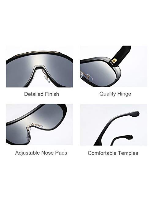 Freckles Mark Oversized Shield Wrap Around Siamese Lens Sunglasses Unisex Vintage 80s Futuristic Cyberpunk Biking Shades