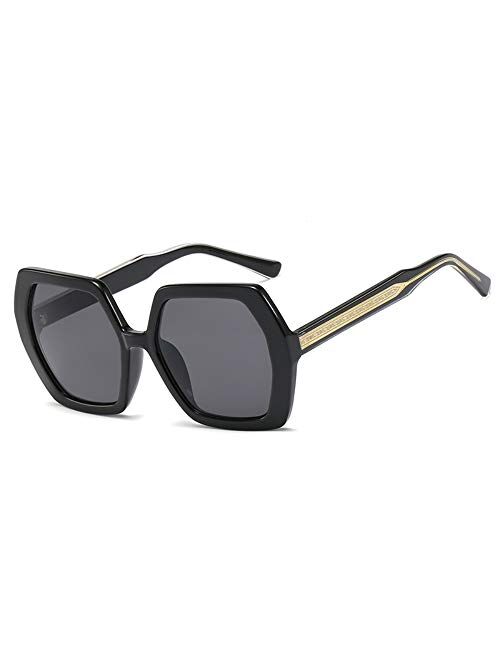 Freckles Mark Retro Oversized Hexagon Sunglasses for Women Irregular Trendy 60s Vintage Polygon Sun Glasses for Ladies