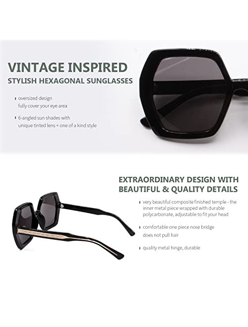 Freckles Mark Retro Oversized Hexagon Sunglasses for Women Irregular Trendy 60s Vintage Polygon Sun Glasses for Ladies