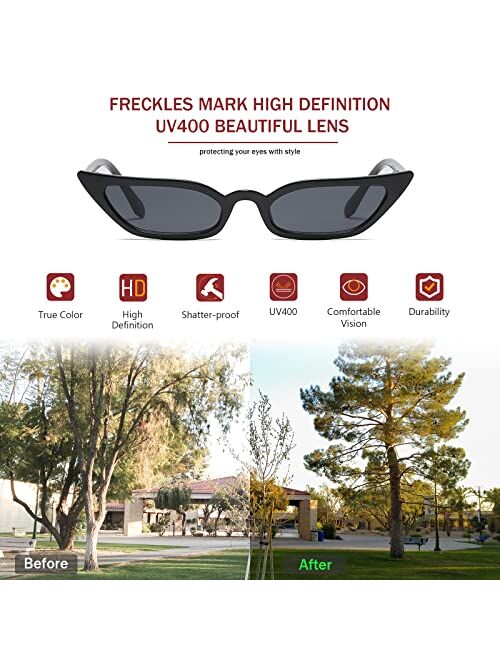 Freckles Mark 90s Vintage Retro Inspired Narrow Cateye Sunglasses for Women Skinny Small Fashion Cat Eye Glasses
