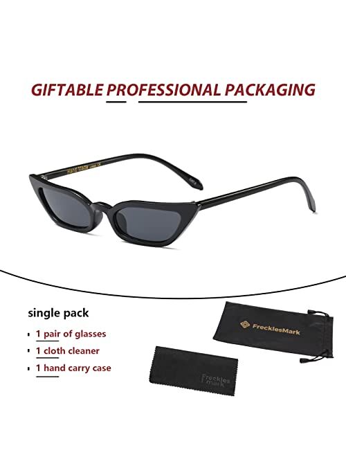 Freckles Mark 90s Vintage Retro Inspired Narrow Cateye Sunglasses for Women Skinny Small Fashion Cat Eye Glasses