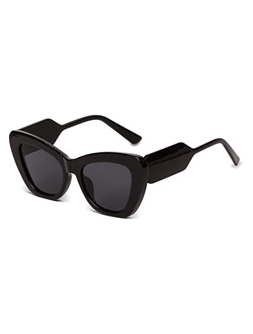 Freckles Mark Trendy Stylish Vintage Sunglasses for Women Square Retro Glasses Chunky Unique Bicolor Frame UV Protection