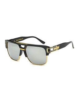 Flat Top Retro Trendy Rectangle Sunglasses for Men Vintage Aviator Mafia Mobster Gangster Square Glasses