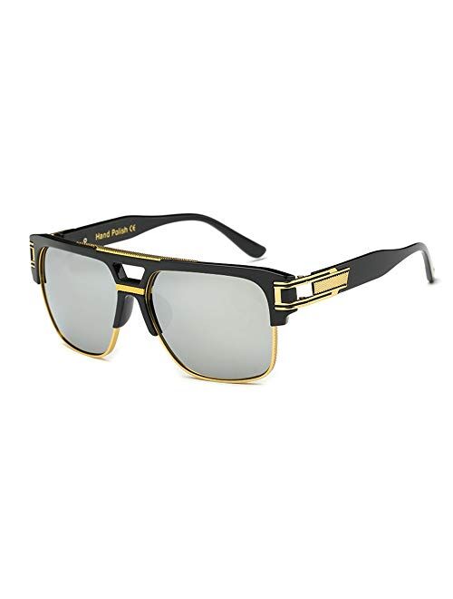 Freckles Mark Flat Top Retro Trendy Rectangle Sunglasses for Men Vintage Aviator Mafia Mobster Gangster Square Glasses