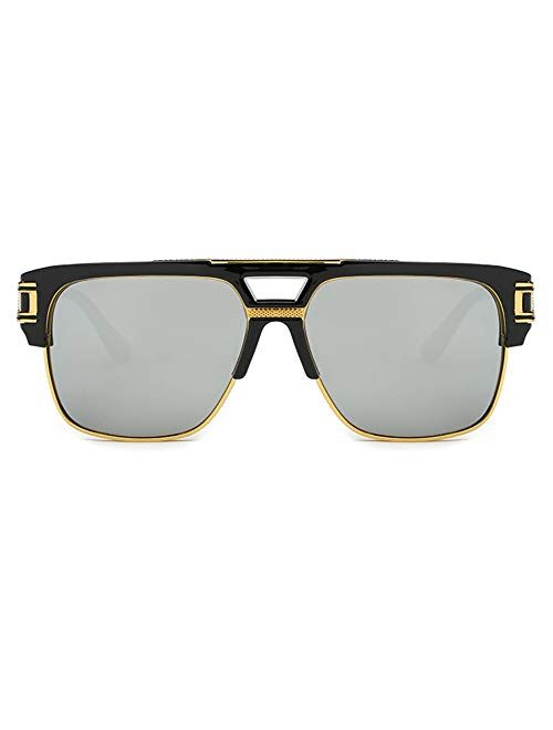 Freckles Mark Flat Top Retro Trendy Rectangle Sunglasses for Men Vintage Aviator Mafia Mobster Gangster Square Glasses