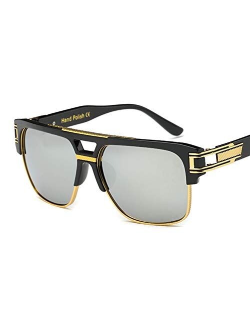 Freckles Mark Flat Top Retro Trendy Rectangle Sunglasses for Men Vintage Aviator Mafia Mobster Gangster Square Glasses