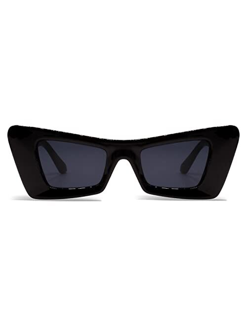 Freckles Mark Trendy 1990s Small Designer Vintage Sunglasses for Women Men Fashion Narrow Retro Rectangle Cateye Glasses