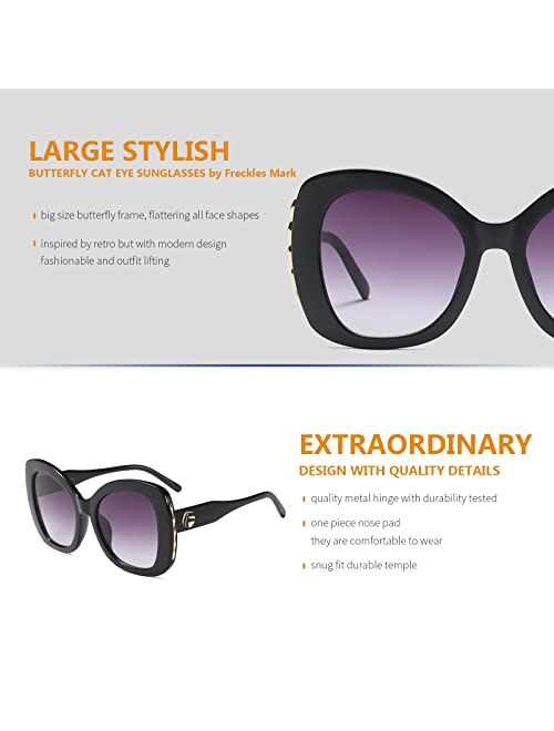 Freckles Mark Women Cateye Sunglasses Oversized Vintage Retro Bold Rimmed Butterfly Shades