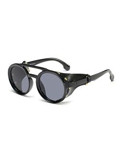 Side Shield Vintage Retro Steampunk Sunglasses Classic Round Circular Glasses
