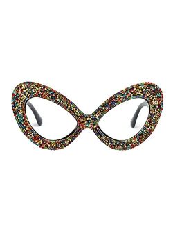 Rainbow Colored Oversized Crystal-trimmed Sunglasses for Women Glittered Cateye
