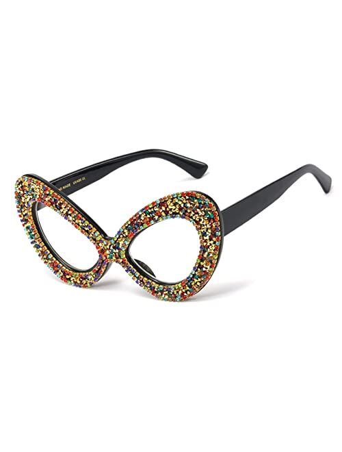 Freckles Mark Rainbow Colored Oversized Crystal-trimmed Sunglasses for Women Glittered Cateye