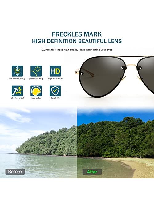 Freckles Mark Oversized Aviator Sunglasses Vintage Retro Gold Metal Frame Colorful Lenses 62mm