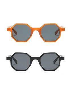 Hexagonal Sunglasses for Men Women Vintage Retro Plastic Octagon Geometric Frame