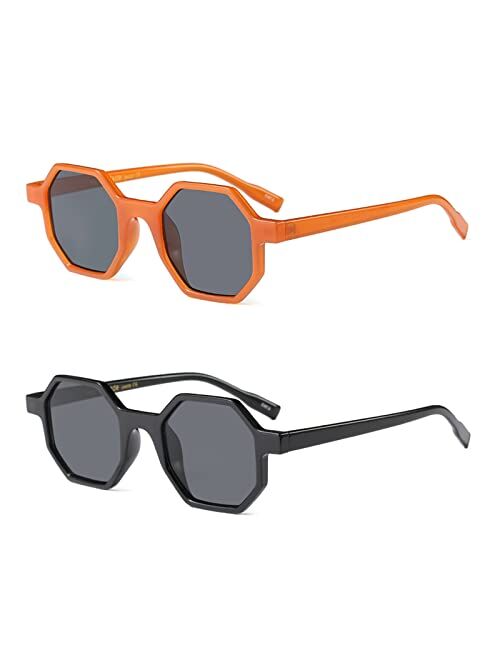 Freckles Mark Hexagonal Sunglasses for Men Women Vintage Retro Plastic Octagon Geometric Frame