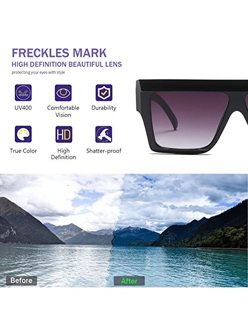 Freckles Mark Oversized Geometric Sunglasses Flat Top Shield Irregular Squared Aviator Shades