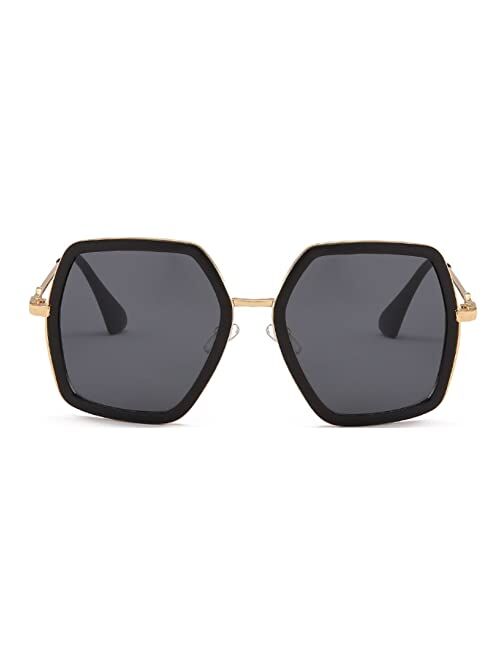 Freckles Mark Oversized Geometric Sunglasses for Women Fashion Chic Square Aviator Frame