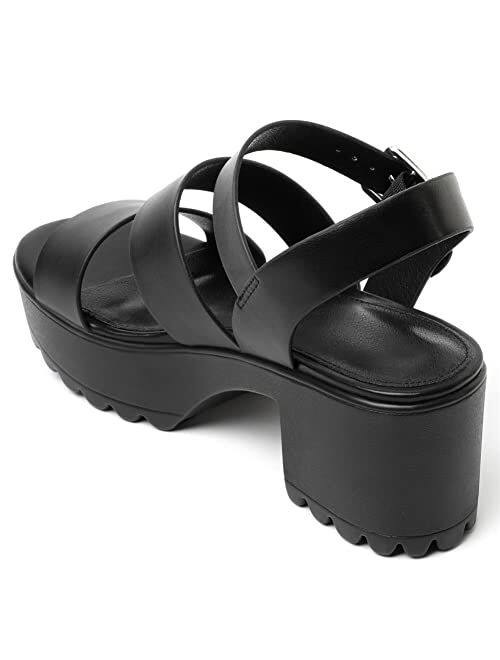 GOUPSKY Platform Sandals for Women Lug Sole Block Heeled Sandals with Adjustable Ankle Strap