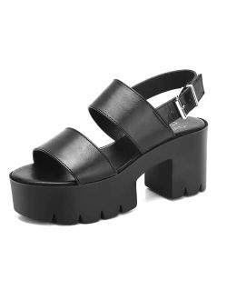 READYSALTED Womens Chunky Platform Sandals Open Toe Ankle Strap Block Heel Sandals with Adjustable Ankle Strap