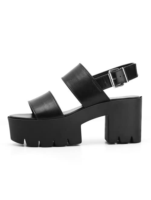 READYSALTED Womens Chunky Platform Sandals Open Toe Ankle Strap Block Heel Sandals with Adjustable Ankle Strap
