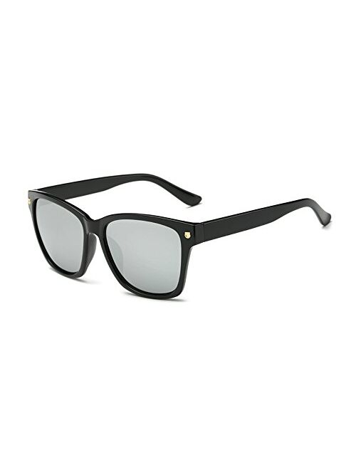 Freckles Mark Vintage Large Squared Sunglasses for Women Black Plastic Frame Clear Reflective