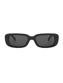 Small Rectangular Retro Sunglasses for Women Men 90s Inspired Narrow Squared Thick Rimmed Celebrity Shades