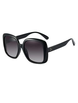 Polarized Women Square Sunglasses 70s Vintage Inspired Trendy Shades Retro Big Frame Black Jackie O Glasses