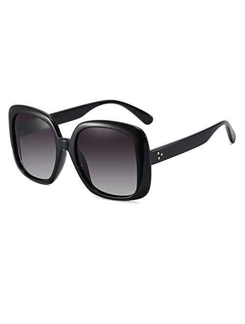 Freckles Mark Polarized Women Square Sunglasses 70s Vintage Inspired Trendy Shades Retro Big Frame Black Jackie O Glasses