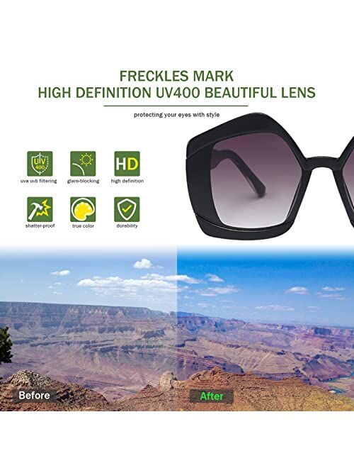 Freckles Mark Bold Rimmed Large Irregular Sunglasses for Women Men Geometric Statement Frame