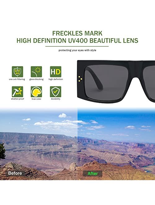 Freckles Mark Extra Big Designer Sunglasses for Men Women Retro Inspired Rapper Glasses Wide Rimmed Oversized Square Frame