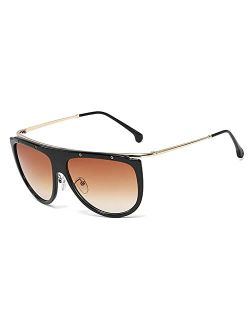 Retro Inspired Flat Top Design Large Aviator Sunglasses for Women Shield Gradient Lens Gold Metal Frame