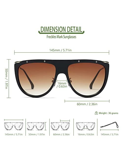 Freckles Mark Retro Inspired Flat Top Design Large Aviator Sunglasses for Women Shield Gradient Lens Gold Metal Frame