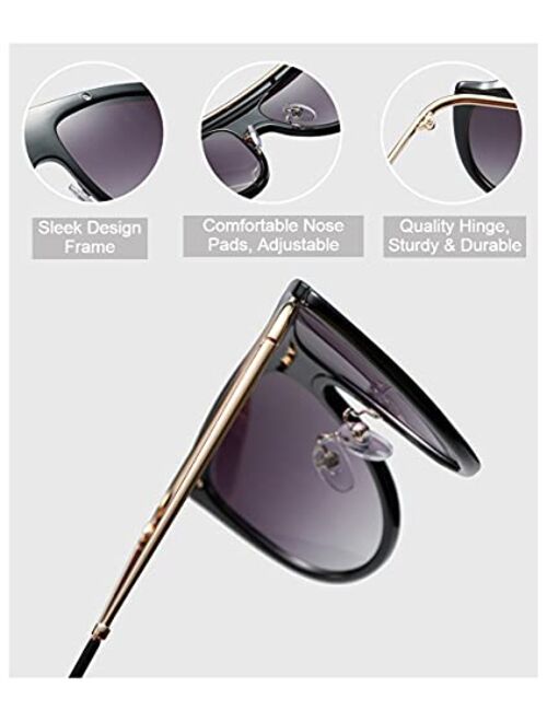 Freckles Mark Retro Inspired Flat Top Design Large Aviator Sunglasses for Women Shield Gradient Lens Gold Metal Frame