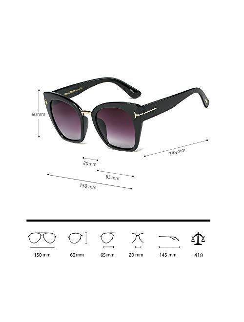 Freckles Mark UV400 Retro 60s Squared Butterfly Large Cat Eye Sunglasses for Women Bold Temple