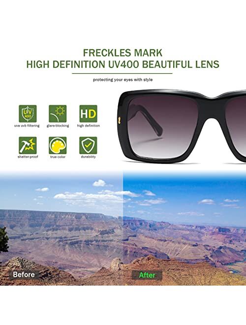 Freckles Mark Vintage Inspired Large Square Sunglasses for Women Big Designer Rectangle Frame