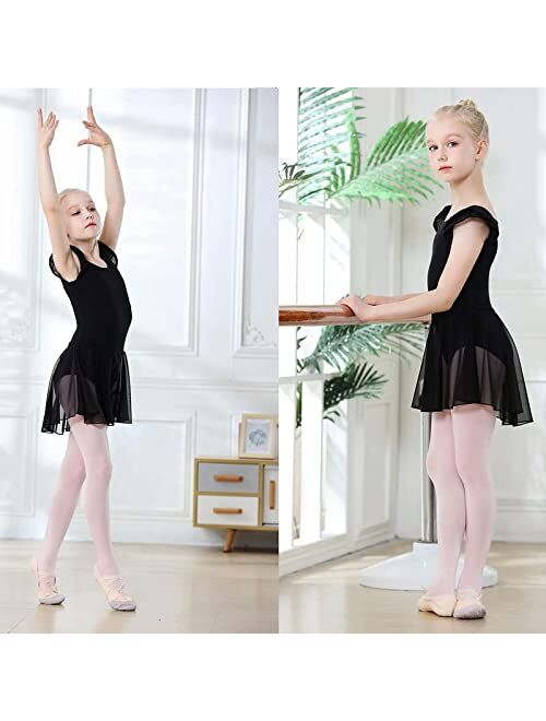 DIPUG Ballet Leotards for Girls Ballet Leotard with Skirt Toddler Dance Leotards Flutter Sleeve and Criss-Cross Back