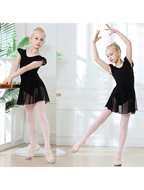 DIPUG Ballet Leotards for Girls Ballet Leotard with Skirt Toddler Dance Leotards Flutter Sleeve and Criss-Cross Back