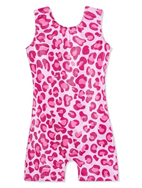 Domusgo Gymnastics Leotards for Girls Sparkly One-Piece Pro Kids Unitard Biketards with Shorts