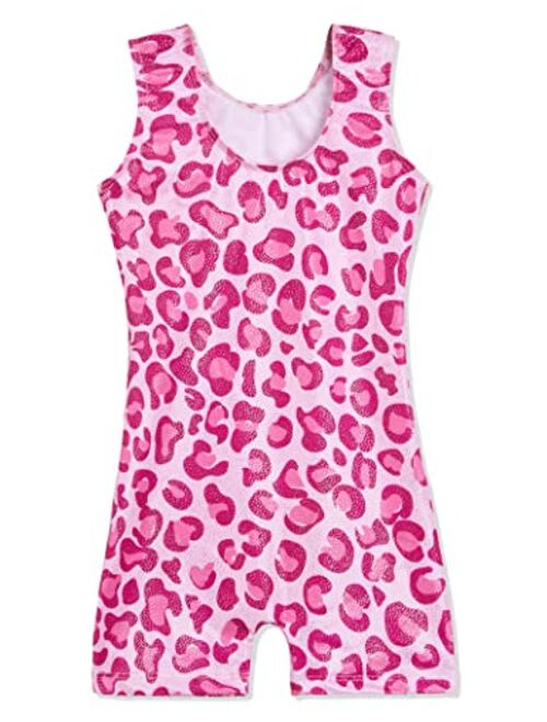 Domusgo Gymnastics Leotards for Girls Sparkly One-Piece Pro Kids Unitard Biketards with Shorts
