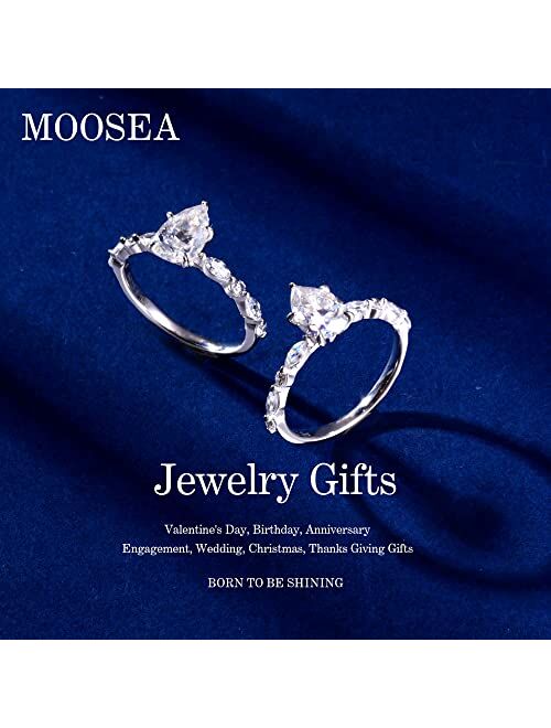 Moosea 1.5ct Pear Cut Moissanite Rings for Women, D Color VVS1 Clarity Lab Created Diamond Wedding Rings 18K White Gold Filled S925 Sterling Silver 5 Claw Marseille Moiss
