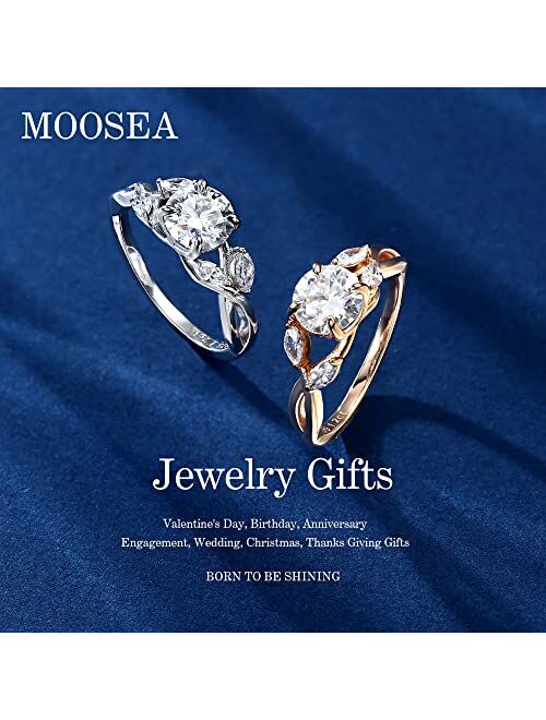 Moosea Willow Moissanite Engagement Rings for Women, 1.2ct D Color VVS1 Clarity Lab Created Diamond Wedding Rings 14K White Yellow Rose Gold Vermeil Solid S925 Sterling S