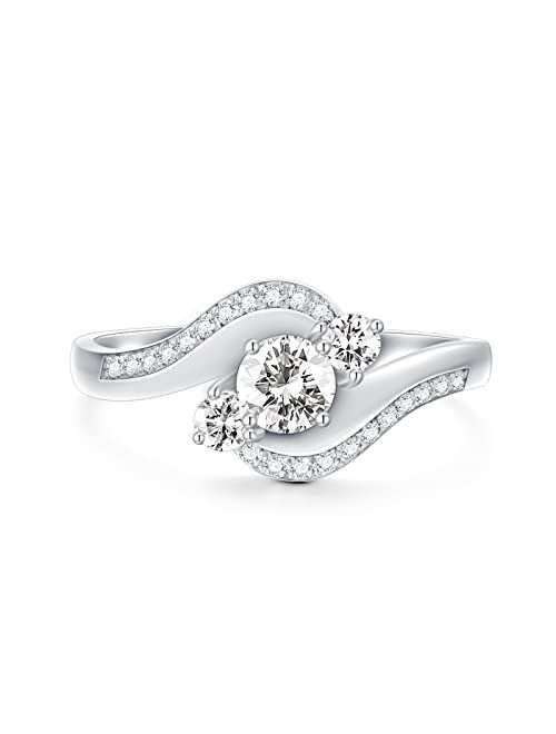Molioaki Moissanite Engagement Nings for Women 2 Style Platinum Plated Silver ring Twisting Moissanite Rings