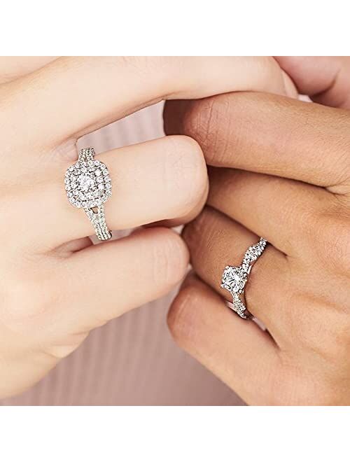 Molioaki 1-1/2 Carat (ctw) Bridal Set Moissanite engagement rings for women Platinum Plated Silver ring Moissanite rings