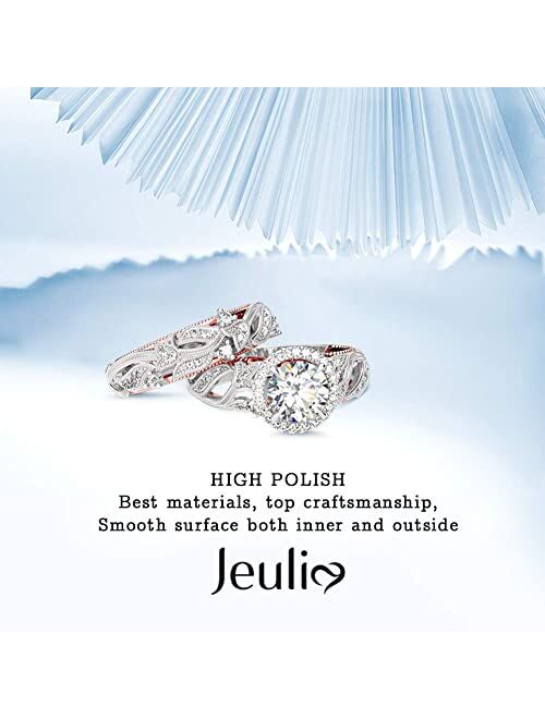 Jeulia 4 Carat Openwork Ring Sets for Women 925 Sterling Silver Wedding Sets Rose Gold Round Cut Halo Engagement Ring White Diamond band CZ Solitaire Anniversary Promise 